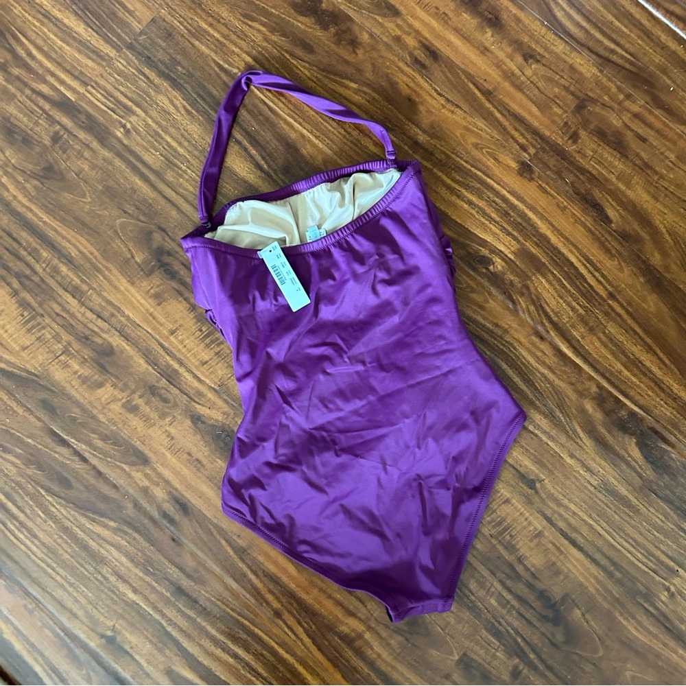 J. Crew Purple Halter Strapless  D Cup Ruched One Piece - Picture 5 of 6